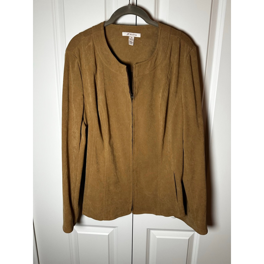 JM Collection Brown Faux Suede Blazer Jacket Plus Size 18